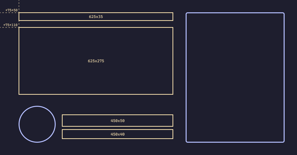 Same as the previous image, but with an additional four rectangles, indicating the position of the four pieces of text.